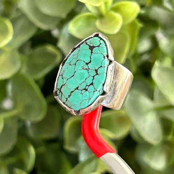 Silver Turquoise Adjustable Ring (Signed) - Picture 6 of 9